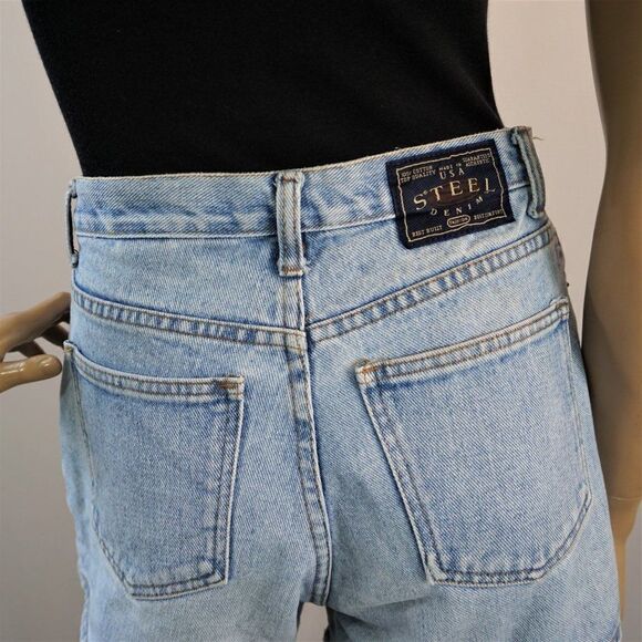 Vintage Denim Jean Shorts Steel Denim Button Fly High Waisted Made in USA - Picture 2 of 13